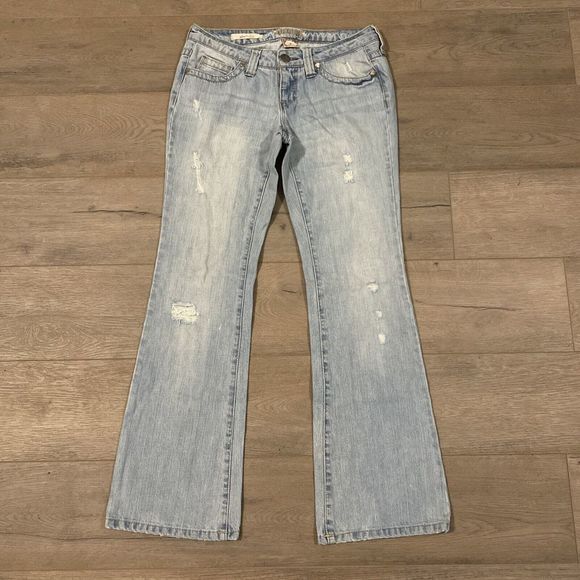 Decree Bootcut Denim Jeans ~ Sz 9 ~ Blue ~ Low Rise ~ 31" Inseam ~ Distressed - Picture 2 of 7